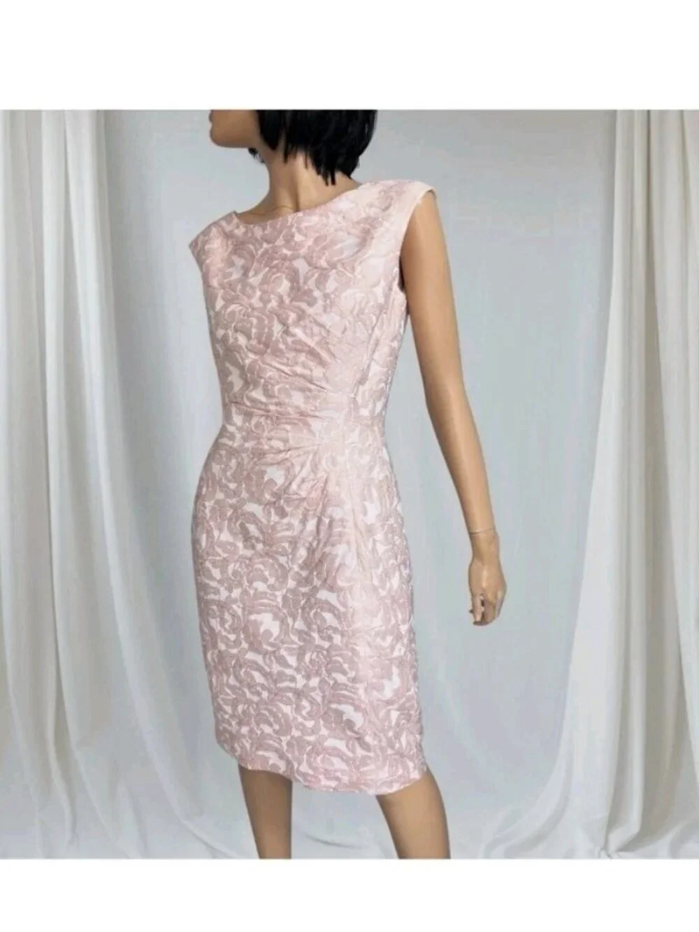 Ralph Lauren Ruched Sheath Dress Sz 6 Pink Jacquard Floral Romantic Event Glam - Picture 2 of 8